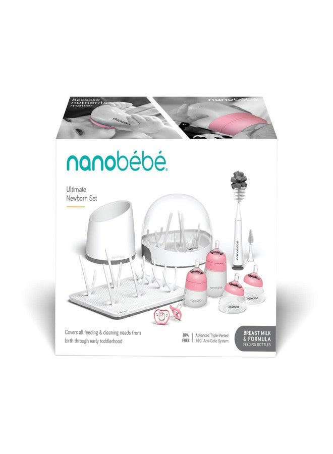 NANOBÉBÉ Nanobebe Breastmilk and Silicone Baby Bottle Ultimate Set Gen 2, 5oz and 9oz - with Sterilizer, Drying Rack, Anti-Colic Nipples, Pacifiers, and Warmer - Pink/Grey - Image 2