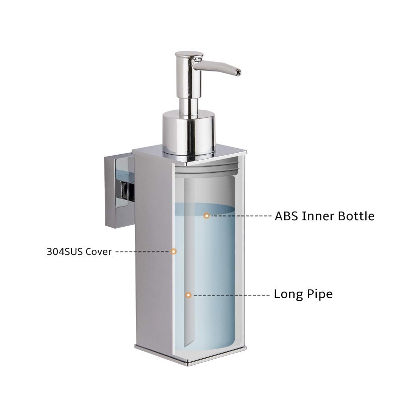 BGL Hand Soap Dispenser Stainless Steel 304 Wall Mount Chrome Soap Dispenser Holder for Bathroom (Chrome, Square) - Image 5
