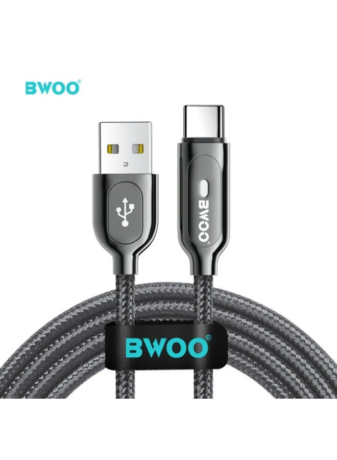 بوو كابل USB-A إلى USB-C نايلون مضفر 1 متر - شحن سريع ومزامنة بيانات، كابل تايب سي لأيفون 15 وسامسونج والأندرويد - أسود (X131C) - Image 1