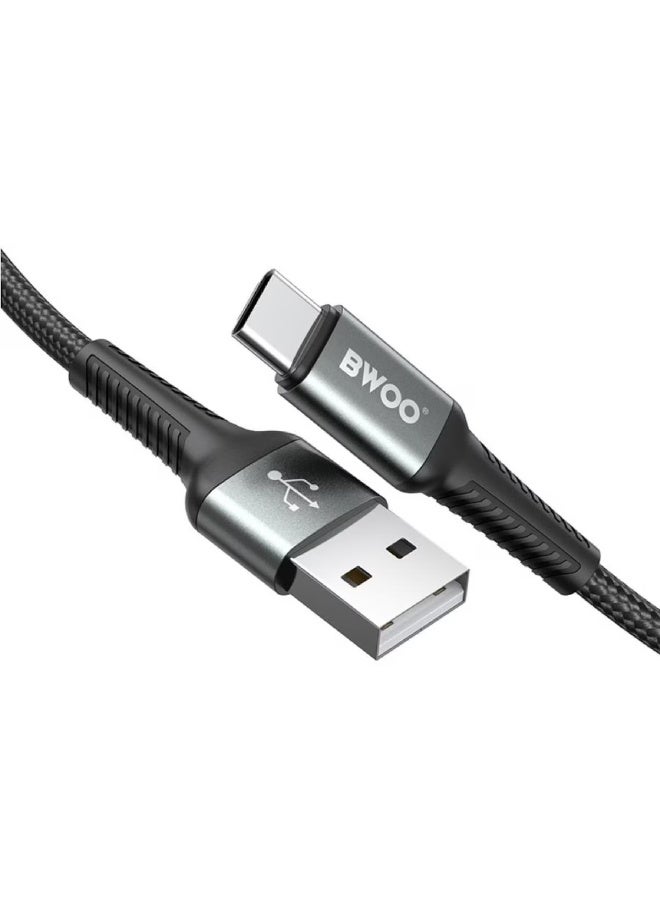 بوو كابل USB-A إلى USB-C نايلون مضفر 1 متر - شحن سريع ومزامنة بيانات، كابل تايب سي لأيفون 15 وسامسونج والأندرويد - أسود (X131C) - Image 2