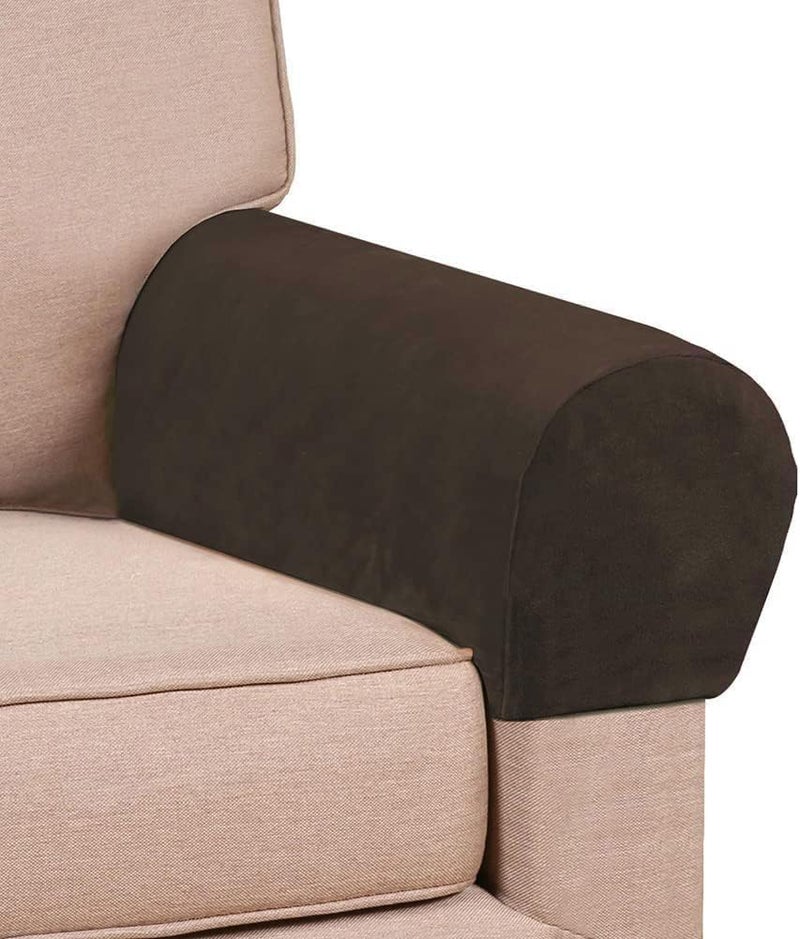 Chaexii Soft Sofa Armrest Covers - Skin-Friendly Stretch Polyester, Comfortable Scratch Resistant for Square/Curved/Reclining Armrests, One Pair, Dark Brown - Image 1
