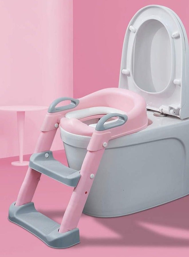 MIXDE Potty Training Seat with Step Stool Ladder,Potty Training Toilet for Kids Boys Girls, Toddlers-Comfortable Safe Potty Seat with Anti-Slip Pads (Pink) - Image 2