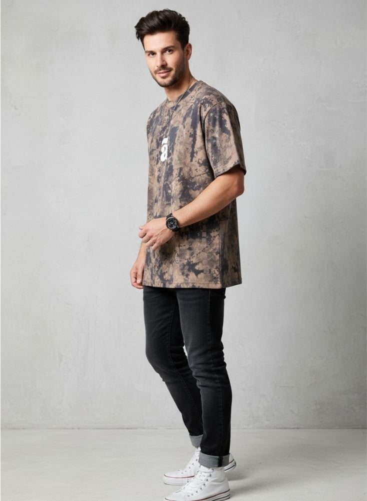Premium Brown Acid Wash Oversized T-Shirt for Men – Bold Graphic Street Look - Image 2