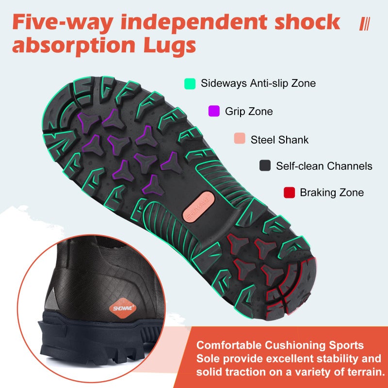 Showave Men's Short Rubber Boots Waterproof Rain Boots Insulated Working Booties with Comfortable Sports Sole, Brown,Size 9 - Image 3
