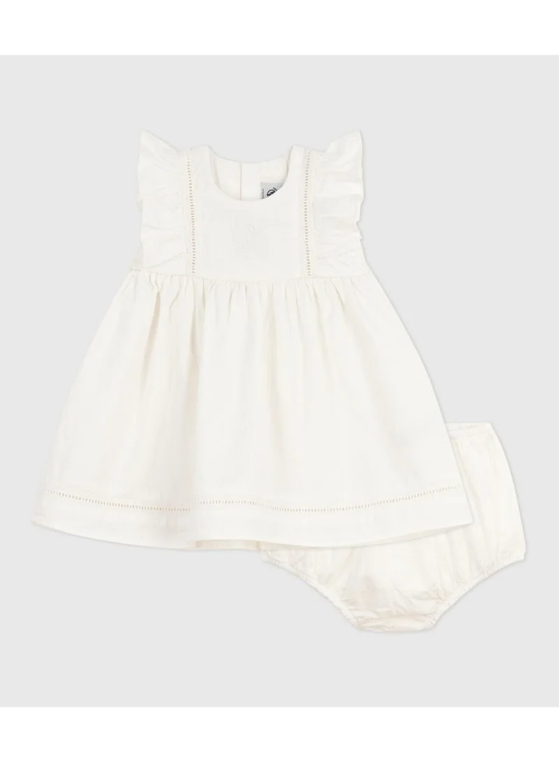 بيتي باتو Babies' plain and embroidered sleeveless cotton dress with matching bloomers