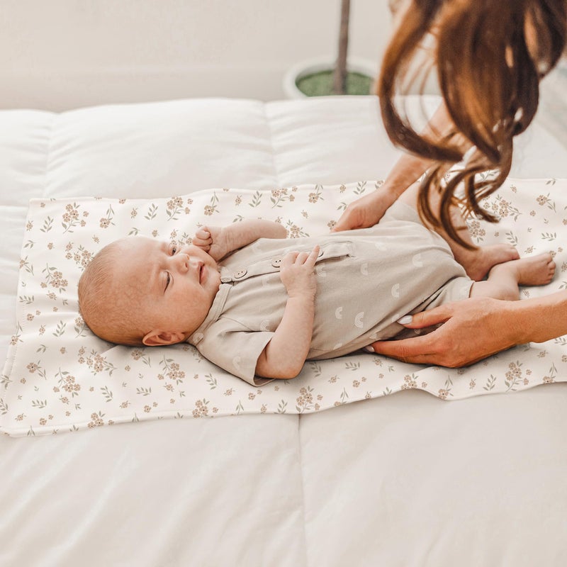 Konssy Faux Leather Baby Changing Mat, Waterproof, Wipeable & Portable Diaper Changing Pad for Travel or Home, Fits Perfectly in Diaper Bag, 30 x 17 inches (Blossom,Pink) - Image 3