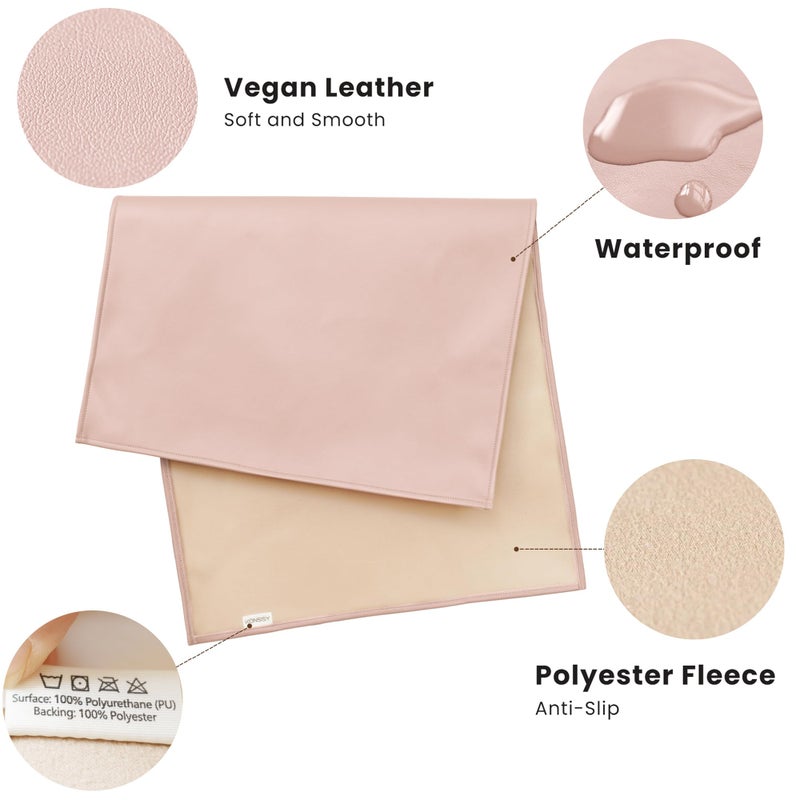 Konssy Faux Leather Baby Changing Mat, Waterproof, Wipeable & Portable Diaper Changing Pad for Travel or Home, Fits Perfectly in Diaper Bag, 30 x 17 inches (Blossom,Pink) - Image 2