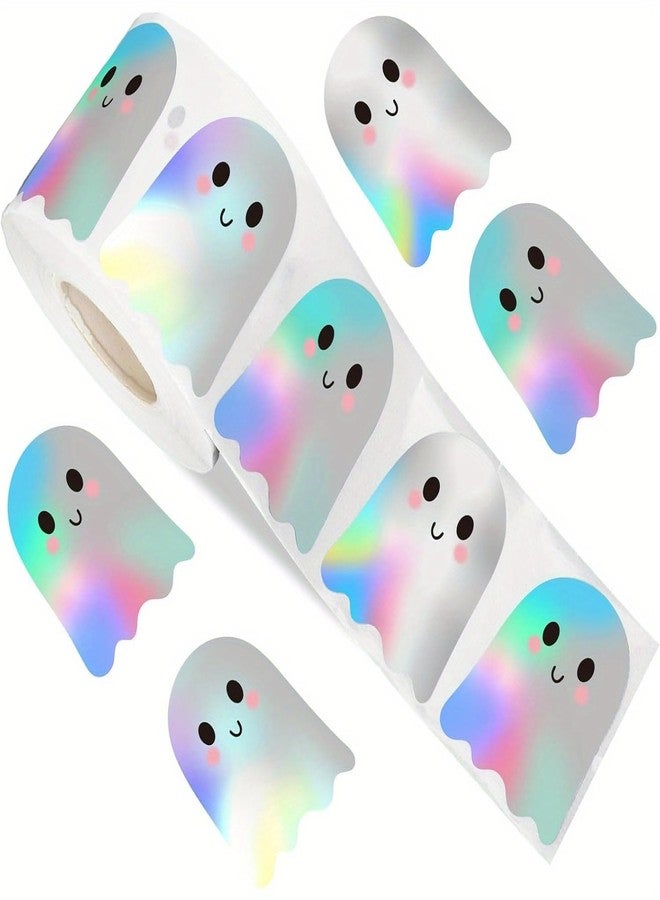 GRITOSE 500pcs Halloween Shy Ghost Stickers Rolls Cute Decor Laser Waterproof Self-Adhesive Sticker Decals Cartoon Kids Stickers for Halloween Party Supplies Student Reward Gift - Image 1