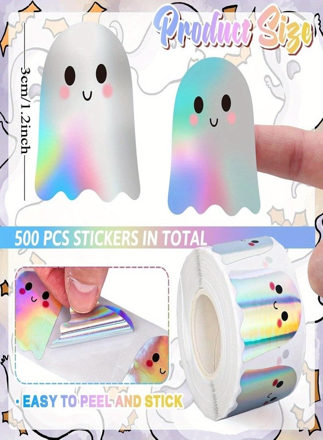 GRITOSE 500pcs Halloween Shy Ghost Stickers Rolls Cute Decor Laser Waterproof Self-Adhesive Sticker Decals Cartoon Kids Stickers for Halloween Party Supplies Student Reward Gift - Image 2