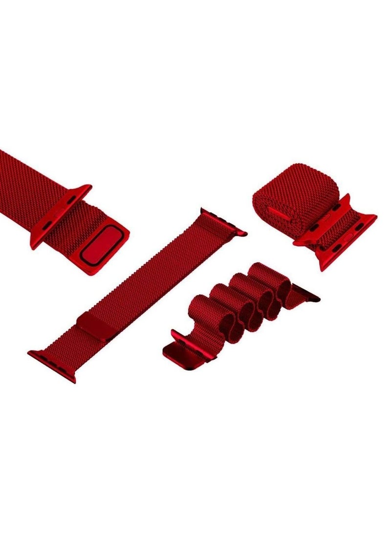 VITION Metal Magnetic Band for Apple Watch Milanese Loop 42mm 44mm 45mm, Stainless Steel Alloy Mesh Replacement Watch Strap for iWatch Series 7/SE/6/5/4/3/2/1 (Red) - Image 2