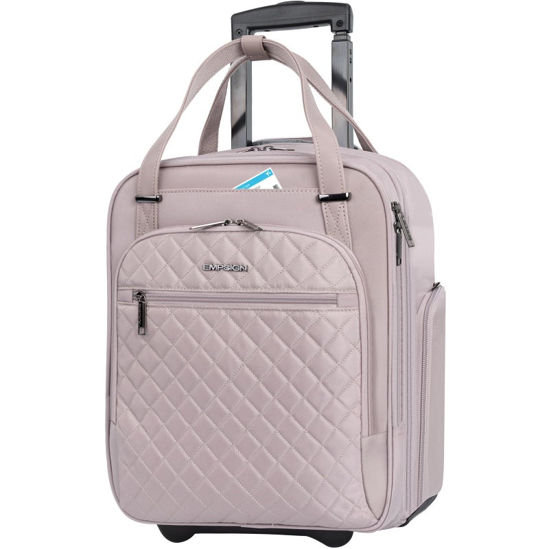 EMPSIGN Underseat Carry On Wheeled - 16" Carry on Bag with Wheels Multi-functional Lightweight Rolling Bag Overnight Weekender Small Suitcase for Women Men Travel Business, Dusty Pink - Image 1