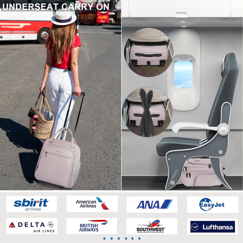 EMPSIGN Underseat Carry On Wheeled - 16" Carry on Bag with Wheels Multi-functional Lightweight Rolling Bag Overnight Weekender Small Suitcase for Women Men Travel Business, Dusty Pink - Image 3