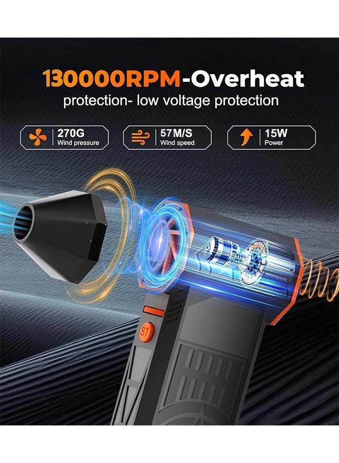 Makanak Tools Rechargeable Electric Air Duster, Cordless Handheld Powerful Blower with 130,000 RPM Turbo Fan, Variable Speed for Electronics and Car Cleaning, Reverse Charging Power Bank (Black) - Image 2