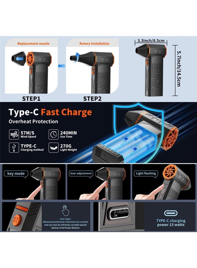 Makanak Tools Rechargeable Electric Air Duster, Cordless Handheld Powerful Blower with 130,000 RPM Turbo Fan, Variable Speed for Electronics and Car Cleaning, Reverse Charging Power Bank (Black) - Image 3