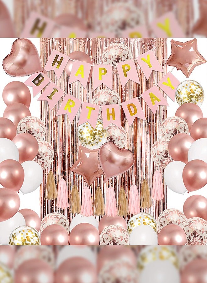 Haidue 44PCS Rose Gold Birthday Party Decoration Set Rose Gold Theme Party Decoration Happy Birthday Banner DIY Decoration Set - Image 1