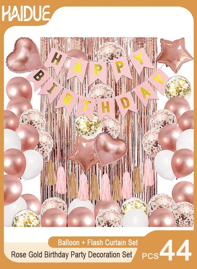 Haidue 44PCS Rose Gold Birthday Party Decoration Set Rose Gold Theme Party Decoration Happy Birthday Banner DIY Decoration Set - Image 1