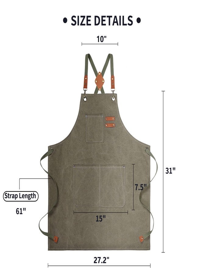 ZOMAO Cotton Canvas Cross Back Apron for Men and Women,Chef Apron With Adjustable Strap and Large Pockets,Kitchen Cooking Baking Bib Heavy Duty Work Apron - Image 5