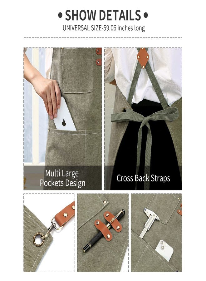 ZOMAO Cotton Canvas Cross Back Apron for Men and Women,Chef Apron With Adjustable Strap and Large Pockets,Kitchen Cooking Baking Bib Heavy Duty Work Apron - Image 4