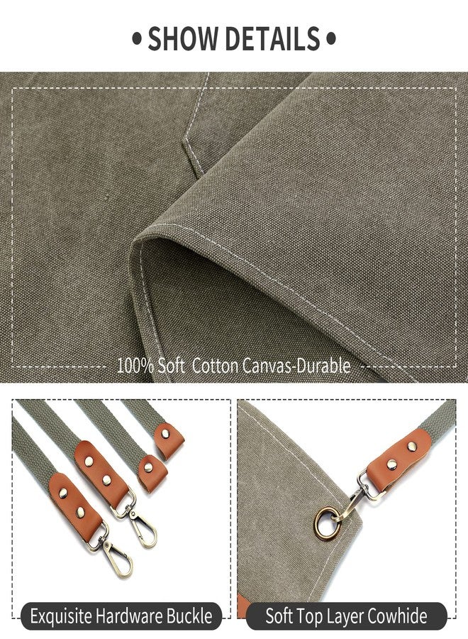 ZOMAO Cotton Canvas Cross Back Apron for Men and Women,Chef Apron With Adjustable Strap and Large Pockets,Kitchen Cooking Baking Bib Heavy Duty Work Apron - Image 3