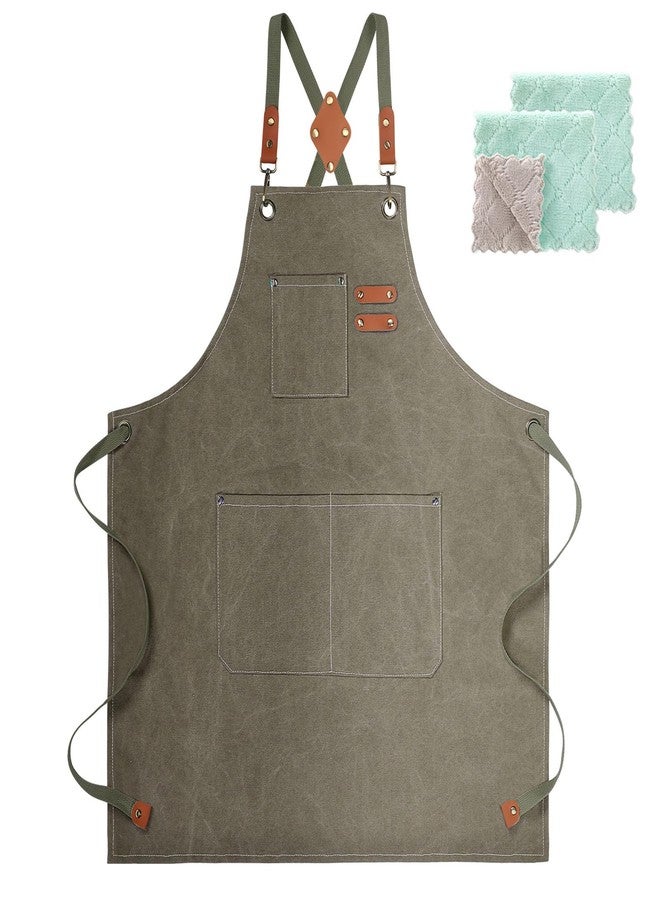 ZOMAO Cotton Canvas Cross Back Apron for Men and Women,Chef Apron With Adjustable Strap and Large Pockets,Kitchen Cooking Baking Bib Heavy Duty Work Apron - Image 1