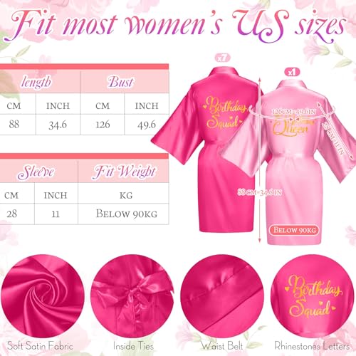 Coume 48 Pcs Women Birthday Robe Birthday Queen Squad Robe Sunglasses Scrunchie Headbands Comb Bag for Spa PartyRose Red Pink - Image 3