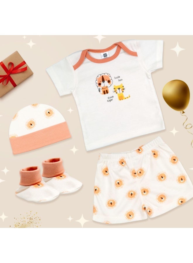 Mee Mee New Born Baby Gift Set | Soft Cotton Clothing Essentials for Infants/Baby Girls, Boys | Baby Shower Clothing Hamper (4 Pieces, Orange)| Ideal Gift for New Born Baby - Image 4