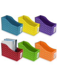 6 Pcs Classrom Book Storage Bins Bulk Oxford Fabric Cloth Foldable Polka Dots Book Boxes For Classroom Book And Paper Storage Container Bin For Classroom Library Kids Room Office