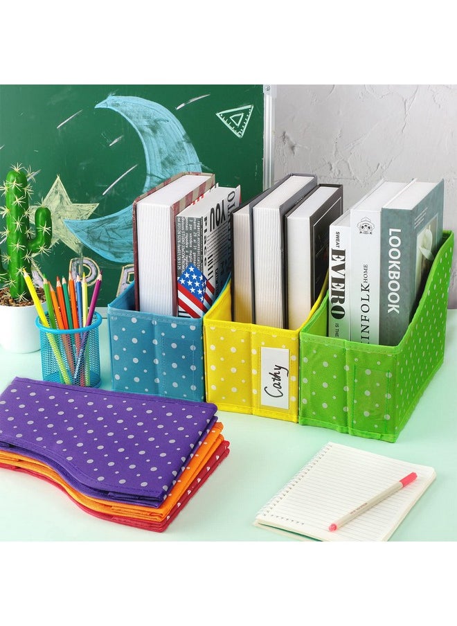 Glenmal - 6 Pcs Classrom Book Storage Bins Bulk Oxford Fabric Cloth Foldable Polka Dots Book Boxes For Classroom Book And Paper Storage Container Bin For Classroom Library Kids Room Office - Image 1