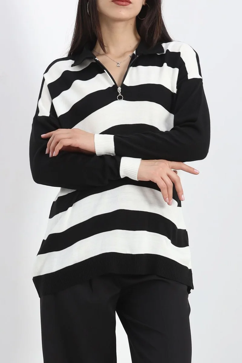 Bofa Zipper Detailed Striped Knitwear Blackbone - 11171.1577.