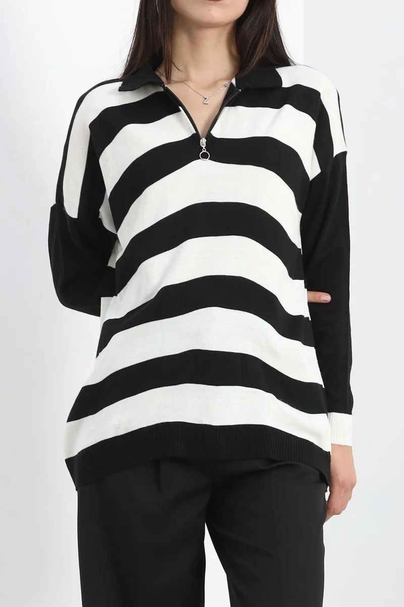 Bofa Zipper Detailed Striped Knitwear Blackbone - 11171.1577.