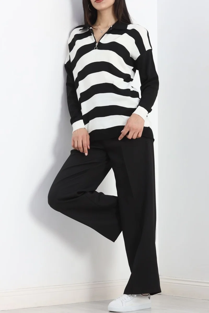 Bofa Zipper Detailed Striped Knitwear Blackbone - 11171.1577.