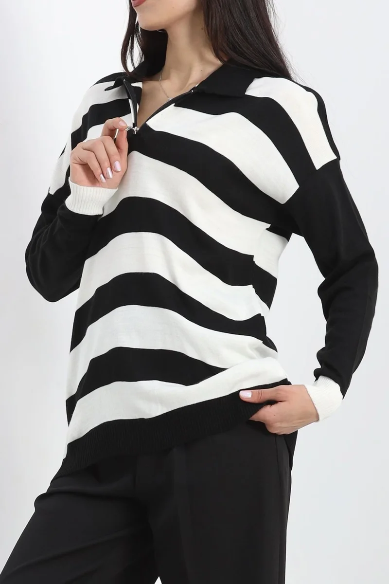 Bofa Zipper Detailed Striped Knitwear Blackbone - 11171.1577.