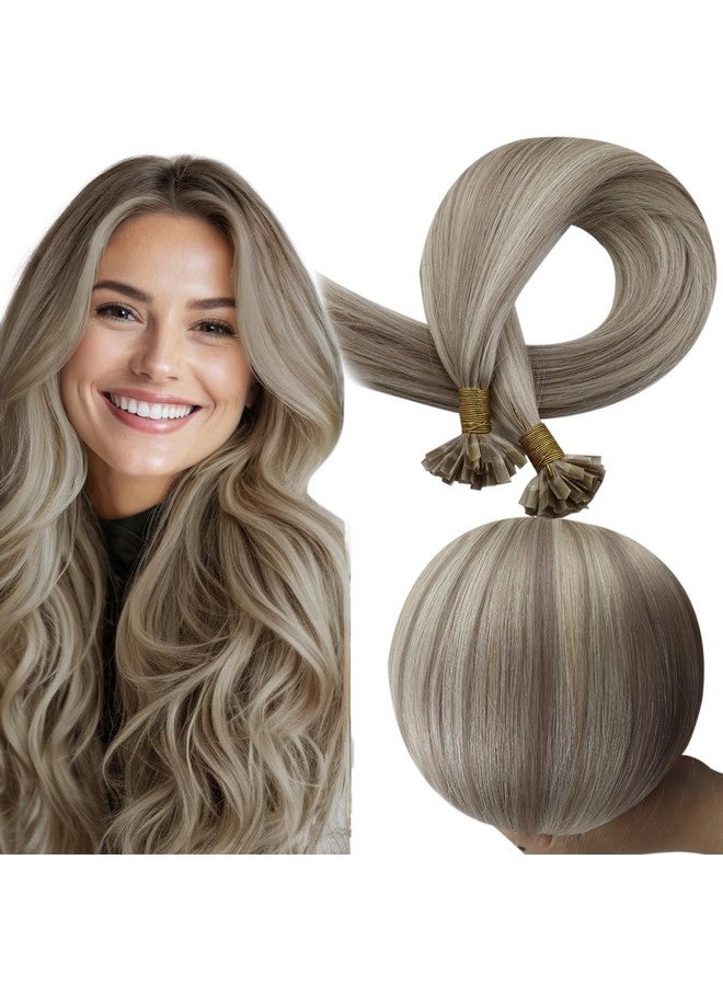 Full Shine Keratin Tip Hair Extensions Human Hair Color 18/613 Ash Blonde And Blonde Keratin Bond Human Hair Extensions 24 Inch Long Hair Extensions 50Gram Straight Natural Hair Extensions for Women - Image 1