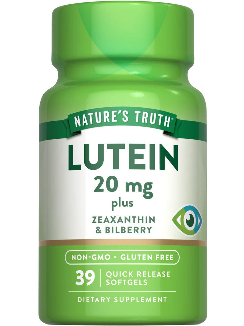 Natures Truth Lutein and Zeaxanthin 20 mg 39 Softgels with Bilberry NonGMO Gluten Free Supplement