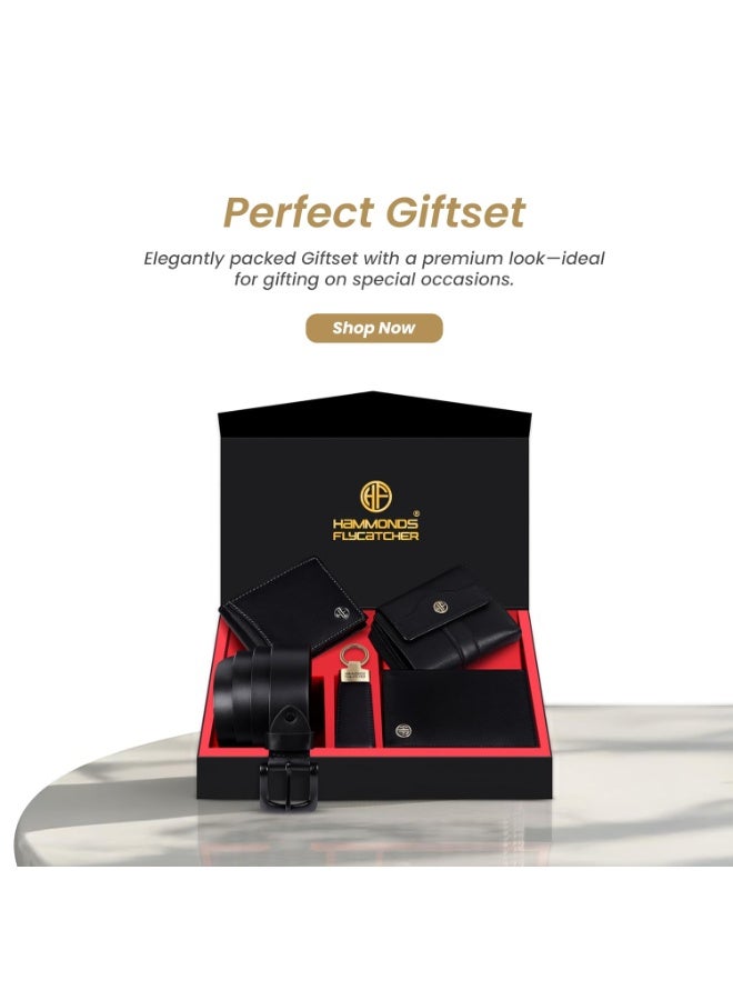 HAMMONDS FLYCATCHER Genuine Leather Premium 5 in 1 Mega Gift Combo Gifts Set for Men & Colleagues - Men's Wallet, Ladies Wallet, Passport Holder, Men's Belt & Keyring - Blics Black - Image 4