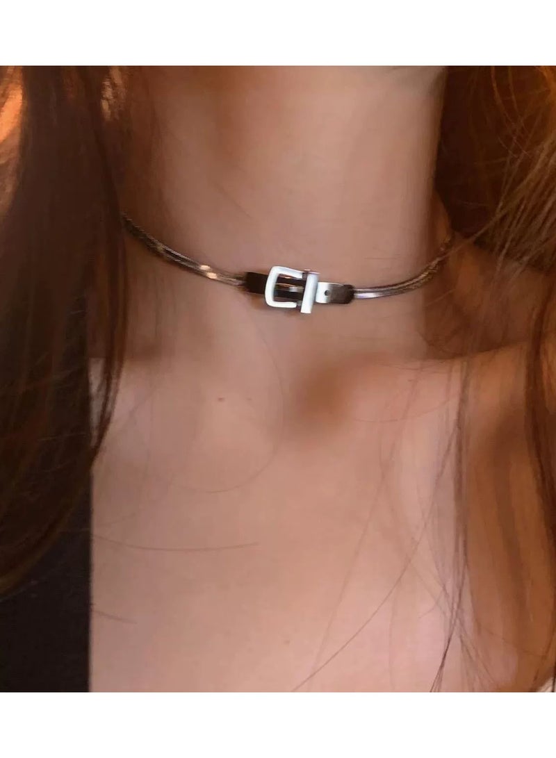 Goolsky Belt Buckle Pendant Choker Necklace – Edgy Minimalist Street Style Jewelry for Women, INS Cool Girl Trend  - Image 1