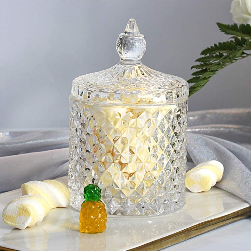 BLISSBORN Crystal Glass Jar With Lid Decorative Jar Mini Jewelry Box Colourful Jar Decor For Bathroom Pantry Kitchen Living Room Mukhwas Jar Cookie Jar Pack Of 2 - Image 2