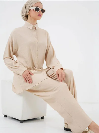 BIG DART BDART Textured Knit Co-Ord Set with Shirt Collar