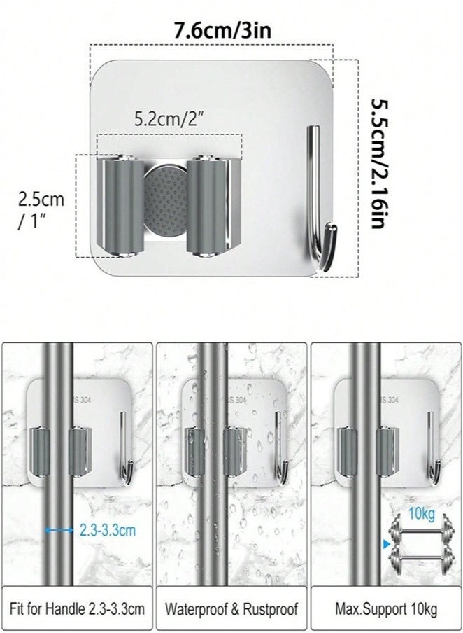 Broom Holder Wall Mount 4 Pack – Self-Adhesive Anti-Slip Mop and Broom Organizer Gripper with Hook for Kitchen, Bathroom, Garage, Garden  - Image 2