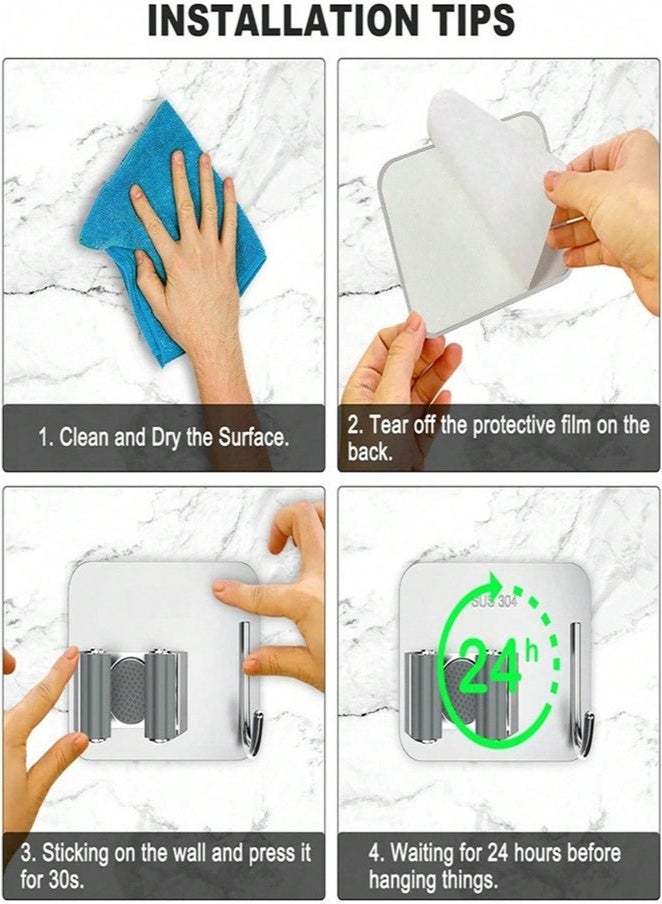 Broom Holder Wall Mount 4 Pack – Self-Adhesive Anti-Slip Mop and Broom Organizer Gripper with Hook for Kitchen, Bathroom, Garage, Garden  - Image 3