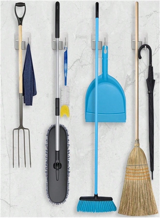 Broom Holder Wall Mount 4 Pack – Self-Adhesive Anti-Slip Mop and Broom Organizer Gripper with Hook for Kitchen, Bathroom, Garage, Garden  - Image 4
