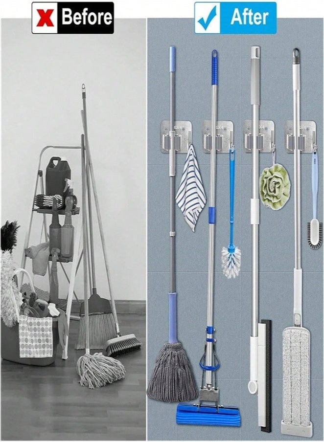 Broom Holder Wall Mount 4 Pack – Self-Adhesive Anti-Slip Mop and Broom Organizer Gripper with Hook for Kitchen, Bathroom, Garage, Garden  - Image 5