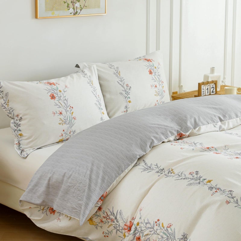 OAITE Duvet Cover Set Queen Size Floral Pattern Ultra Soft 100% Cotton Duvet Cover Sets 3-PC, Breathable Duvet Cover with Zipper Closure & Corner Ties(2 Pillow Shams,1 Duvet Cover) - Image 2