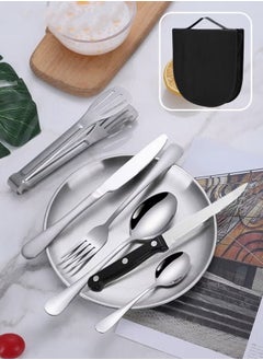 MIXDE Camping Silverware Kit,10-piece Kitchen Silverware Kit With Portable Storage Bag,2 Person Stainless Steel Dinnerware Set For Camp Kitchen BBQ  - Image 5