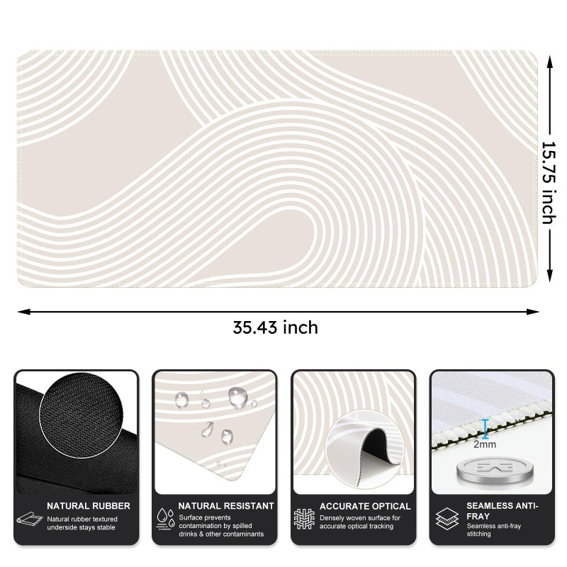 iCasso Big Desk Pad, XXL Extended Gaming Mouse Pad, Large Mouse Pad for Desk Rubber Base Mousepad with Stitched Edges, Keyboard Mouse Mat for Work, Game, Office, Home, Lines - Image 2