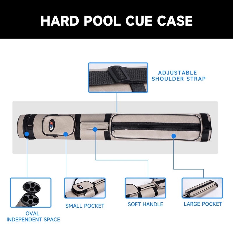 GSE Games & Sports Expert 2x2 Deluxe Hard Billiard Pool Cue Stick Carrying Case, Billiard Cue Case, Billiards Accessories (Oval - Grey) - Image 2