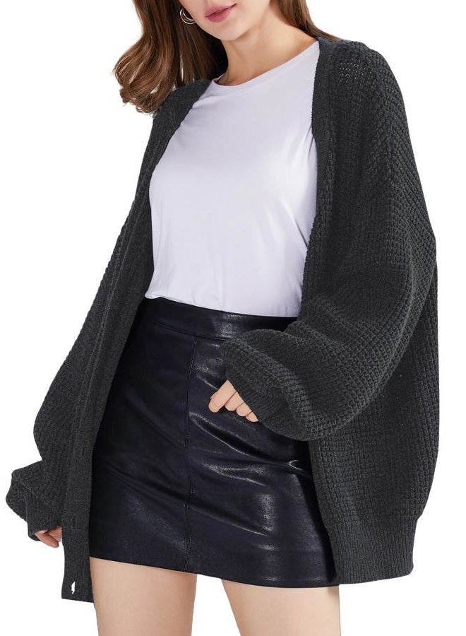 QUALFORT Cardigan Sweaters for Women 100% Cotton Button-Down Oversized Knit Outerwear Fall Tops for Women 2026, Dark Grey, XL - Image 5