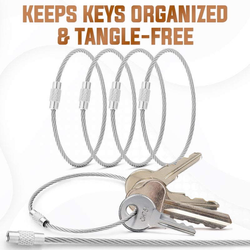 BlueCosto - Wire Keychain Cable - 10 PK, 6.7â€ / 17cm - 2mm Thick Stainless Steel Keyring Wire Loops - Secure Screw Lock for Hanging Luggage Tags & Organizing Keys - Image 2