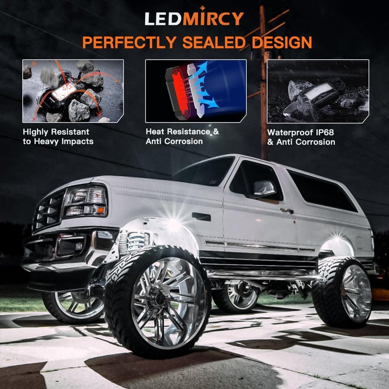 LEDMIRCY **LEDMIRCY أضواء صخرية بيضاء من نوع R2 مع مفتاح تحكم وحزمة أسلاك، 12 قطعة للشاحنات غير الرسمية، السيارات، الدراجات النارية الرباعية العجلات، السيارات الرياضية الكبيرة (SUV/RZR)، مضيئة من الأسفل، عالية القوة، مقاومة للماء** - Image 2