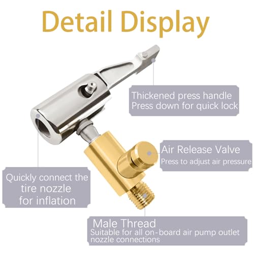 Fapiwen Universal Air Pump Nozzle for Inflator, Fapiwen Lock On Air Chuck Tire Inflator with Air Release Valve, Car Air Pump Thread Nozzle Adapter, Portable No Leakage Replacement Hose Adapter - Image 3